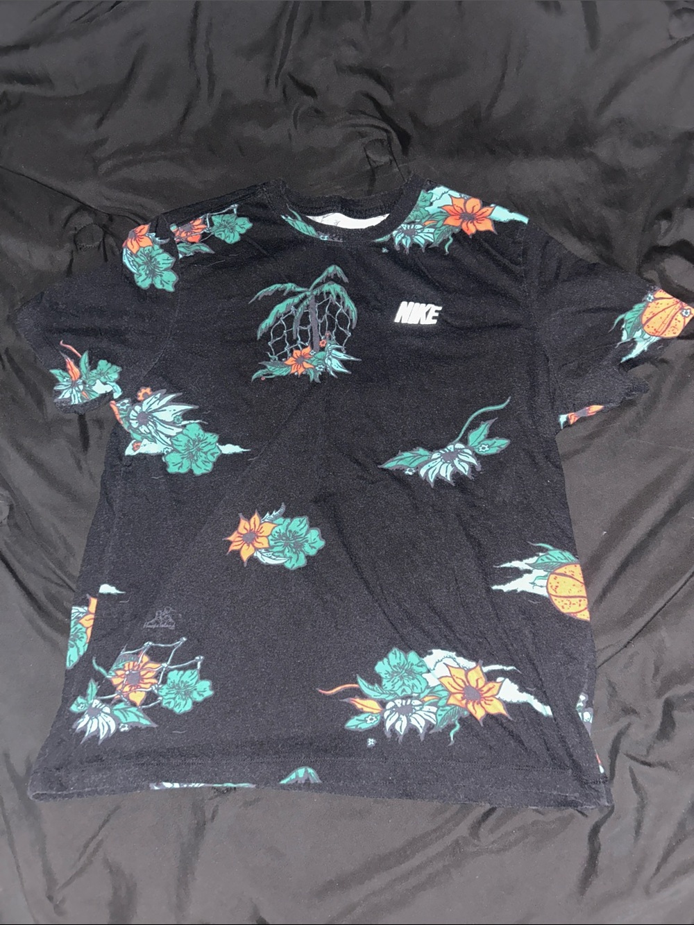 Nike Black Tee with Teal and Orange Floral Print